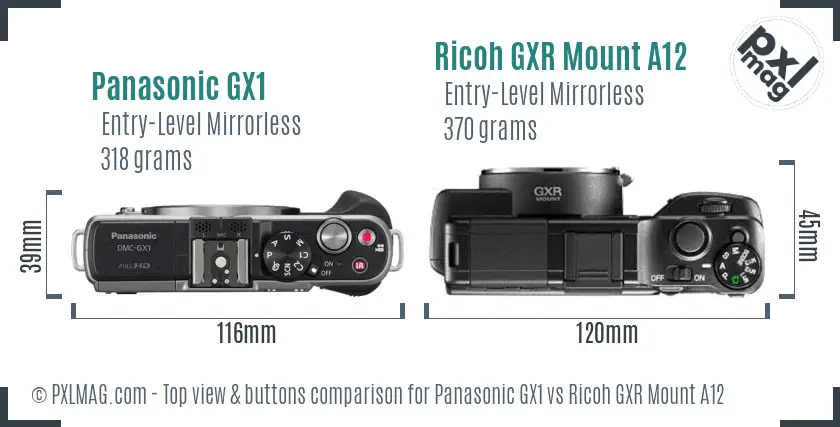 Panasonic GX1 vs Ricoh GXR Mount A12 top view buttons comparison