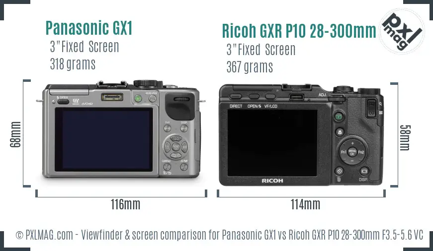 Panasonic GX1 vs Ricoh GXR P10 28-300mm F3.5-5.6 VC Screen and Viewfinder comparison Panasonic GX1 vs Ricoh GXR P10 28-300mm F3.5-5.6 VC Screen and Viewfinder comparison