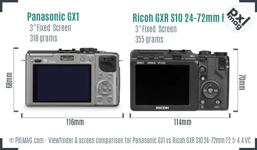 Panasonic GX1 vs Ricoh GXR S10 24-72mm F2.5-4.4 VC Screen and Viewfinder comparison