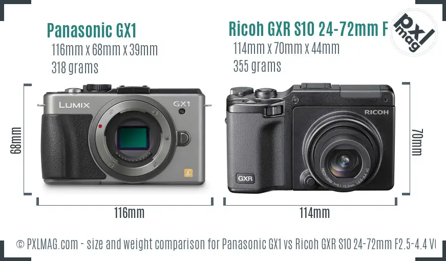 Panasonic GX1 vs Ricoh GXR S10 24-72mm F2.5-4.4 VC size comparison