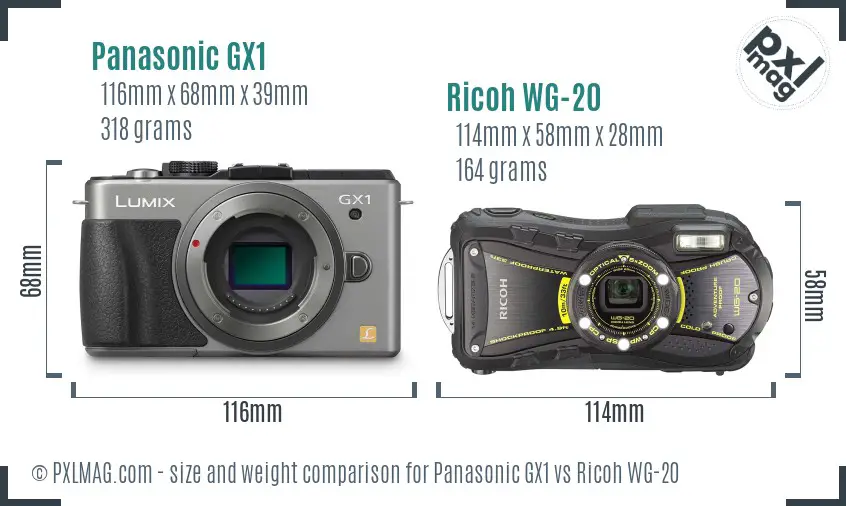Panasonic GX1 vs Ricoh WG-20 size comparison