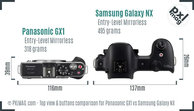 Panasonic GX1 vs Samsung Galaxy NX top view buttons comparison