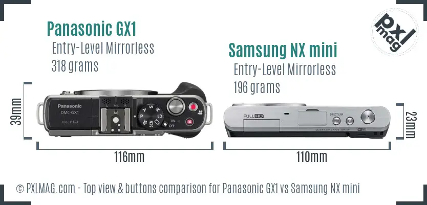 Panasonic GX1 vs Samsung NX mini top view buttons comparison