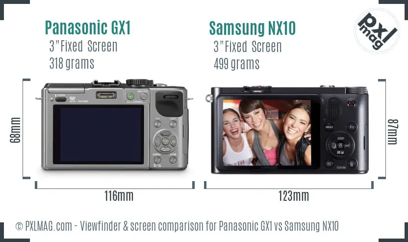 Panasonic GX1 vs Samsung NX10 Screen and Viewfinder comparison