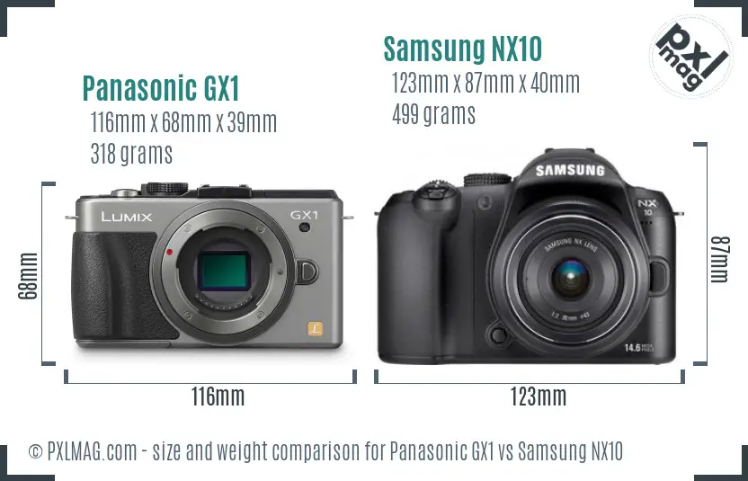 Panasonic GX1 vs Samsung NX10 size comparison
