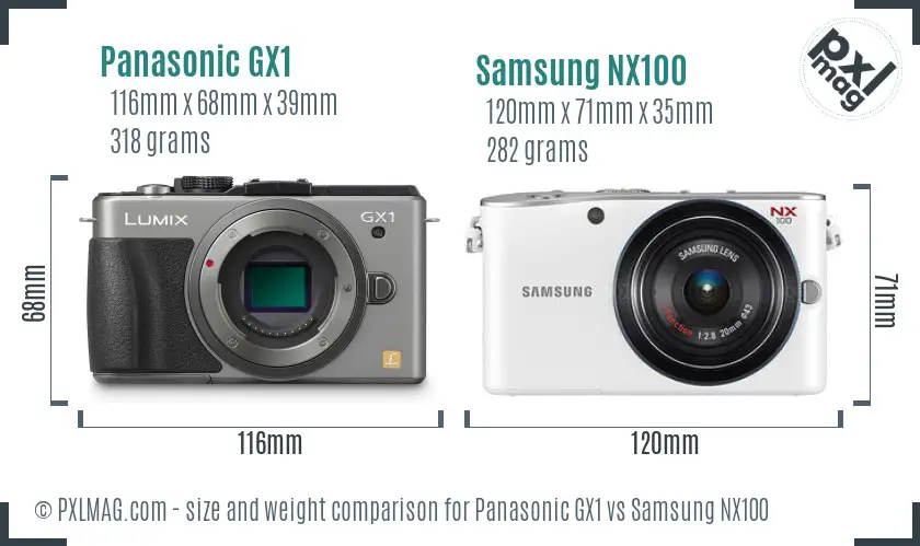 Panasonic GX1 vs Samsung NX100 size comparison Panasonic GX1 vs Samsung NX100 size comparison