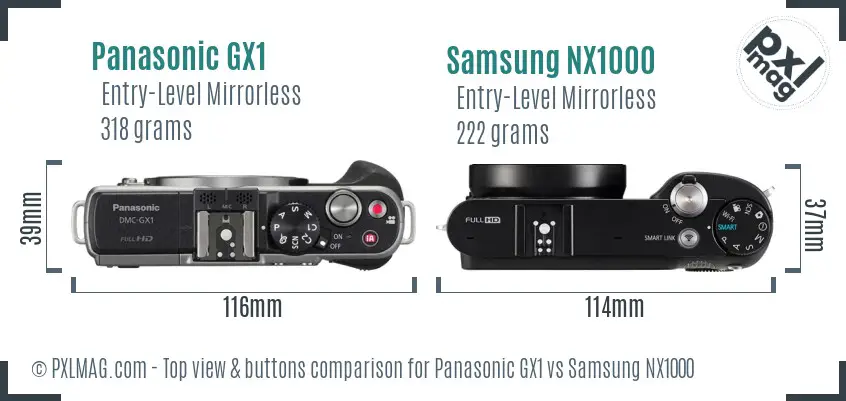 Panasonic GX1 vs Samsung NX1000 top view buttons comparison