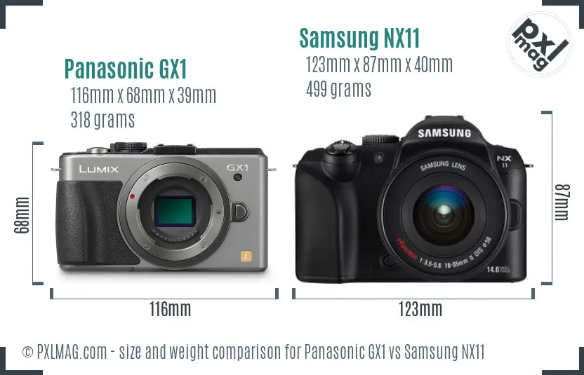 Panasonic GX1 vs Samsung NX11 size comparison