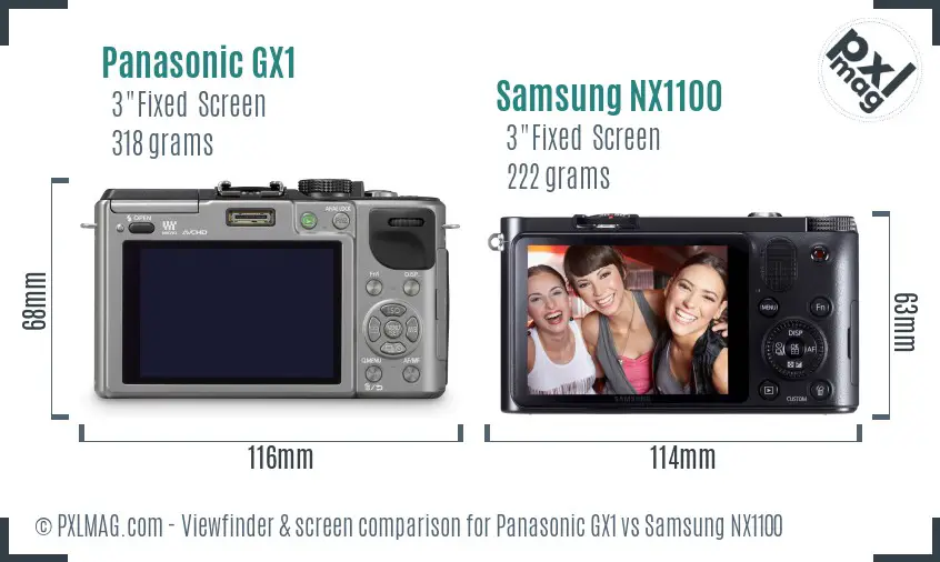 Panasonic GX1 vs Samsung NX1100 Screen and Viewfinder comparison