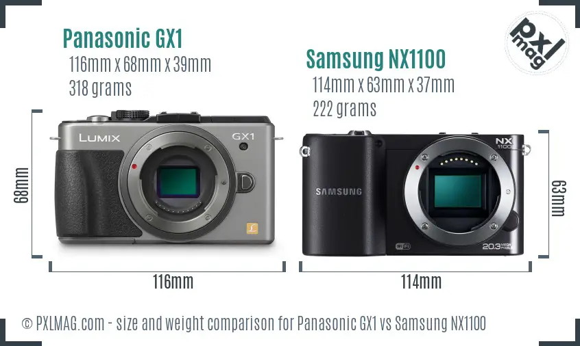 Panasonic GX1 vs Samsung NX1100 size comparison