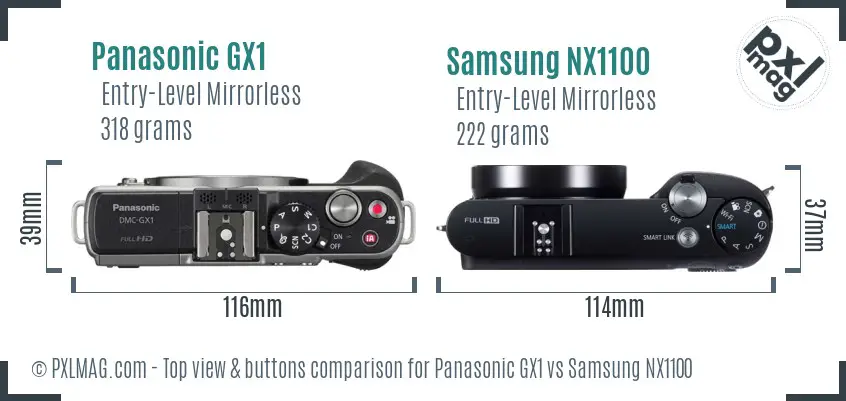 Panasonic GX1 vs Samsung NX1100 top view buttons comparison