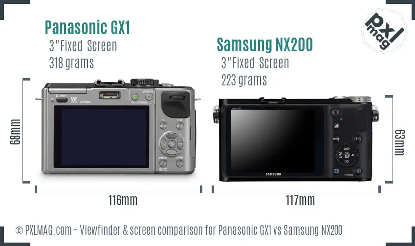 Panasonic GX1 vs Samsung NX200 Screen and Viewfinder comparison