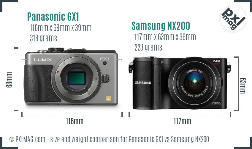 Panasonic GX1 vs Samsung NX200 size comparison