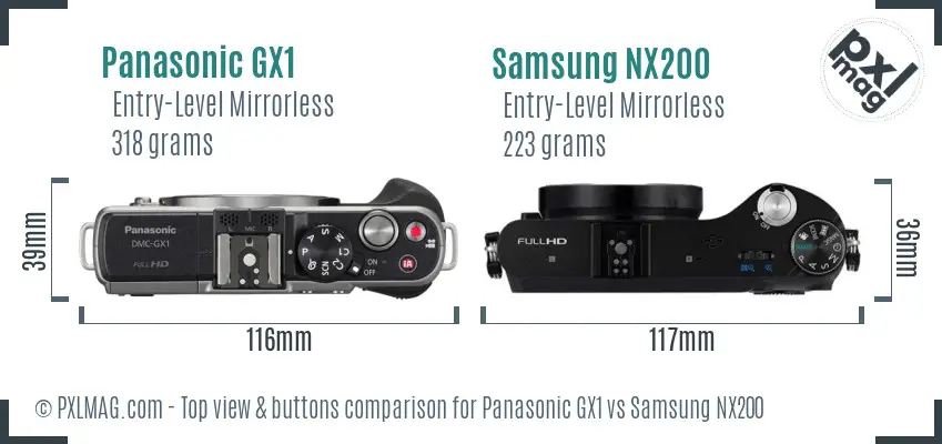 Panasonic GX1 vs Samsung NX200 top view buttons comparison