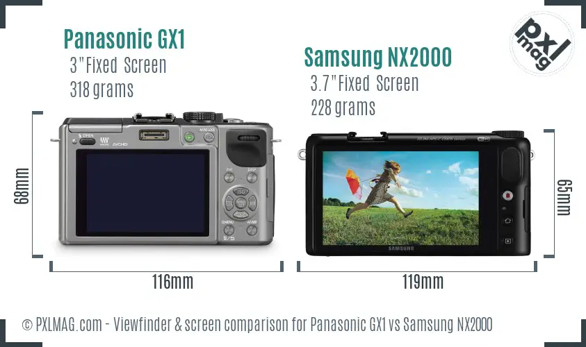 Panasonic GX1 vs Samsung NX2000 Screen and Viewfinder comparison
