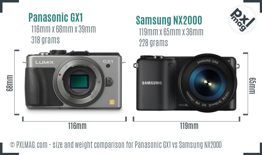 Panasonic GX1 vs Samsung NX2000 size comparison