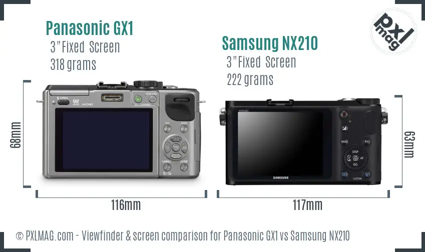 Panasonic GX1 vs Samsung NX210 Screen and Viewfinder comparison