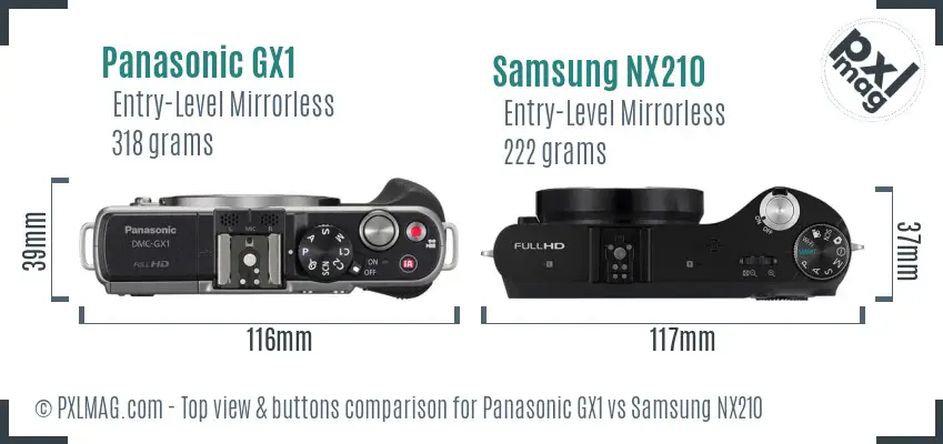 Panasonic GX1 vs Samsung NX210 top view buttons comparison