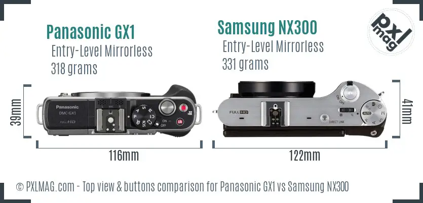 Panasonic GX1 vs Samsung NX300 top view buttons comparison