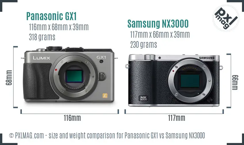 Panasonic GX1 vs Samsung NX3000 size comparison