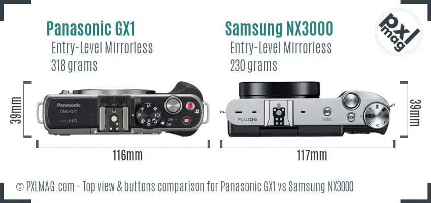 Panasonic GX1 vs Samsung NX3000 top view buttons comparison