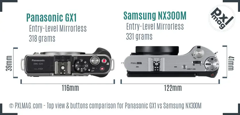 Panasonic GX1 vs Samsung NX300M top view buttons comparison