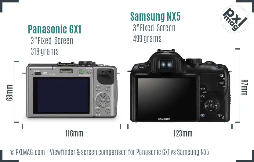 Panasonic GX1 vs Samsung NX5 Screen and Viewfinder comparison