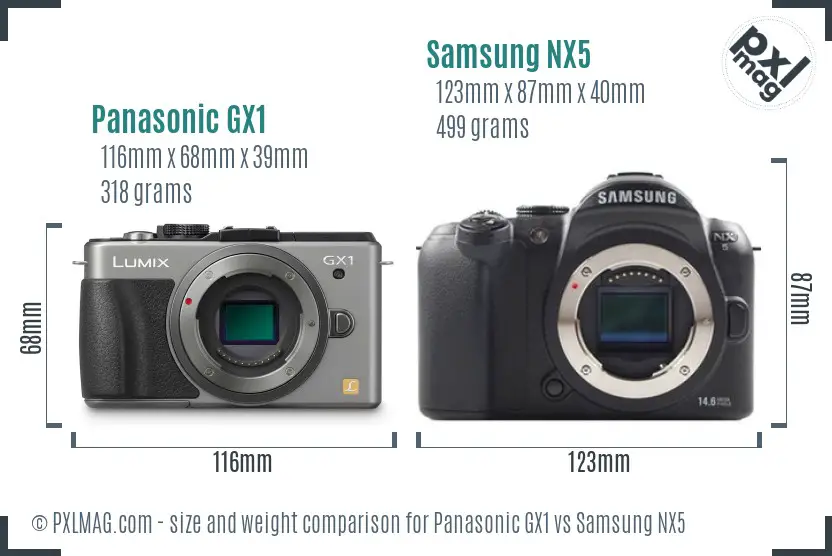 Panasonic GX1 vs Samsung NX5 size comparison
