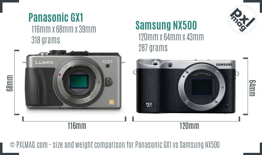 Panasonic GX1 vs Samsung NX500 size comparison