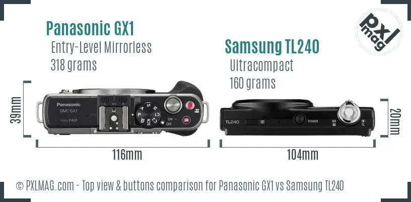 Panasonic GX1 vs Samsung TL240 top view buttons comparison