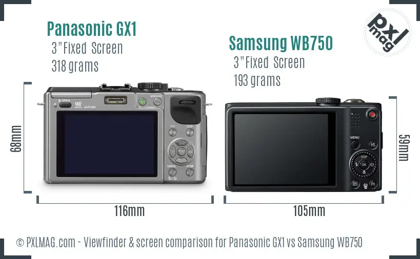 Panasonic GX1 vs Samsung WB750 Screen and Viewfinder comparison
