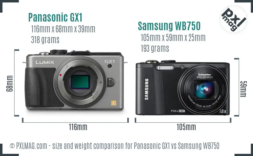 Panasonic GX1 vs Samsung WB750 size comparison