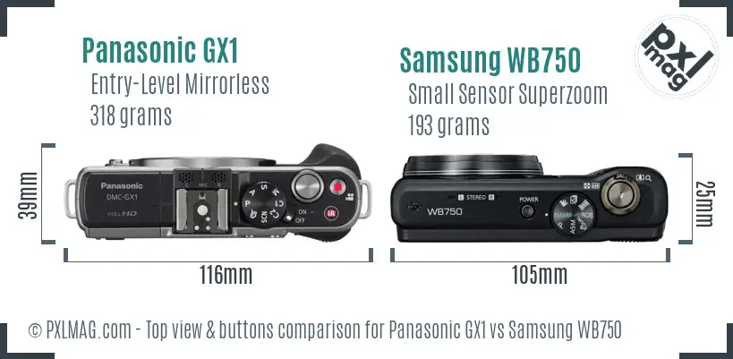 Panasonic GX1 vs Samsung WB750 top view buttons comparison
