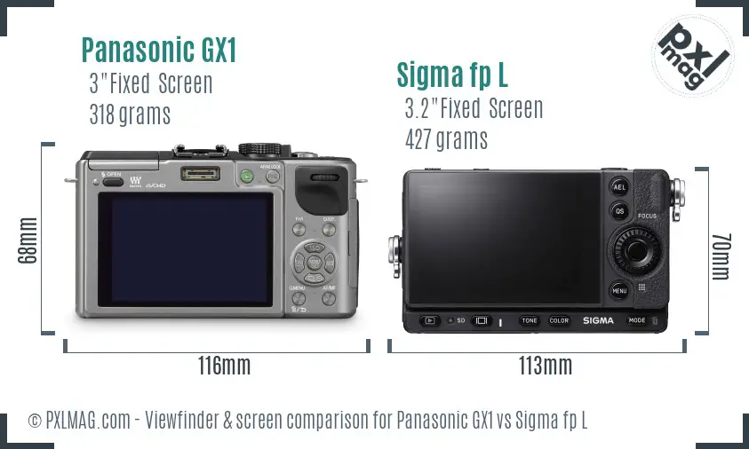 Panasonic GX1 vs Sigma fp L Screen and Viewfinder comparison