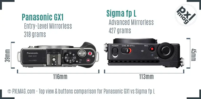 Panasonic GX1 vs Sigma fp L top view buttons comparison