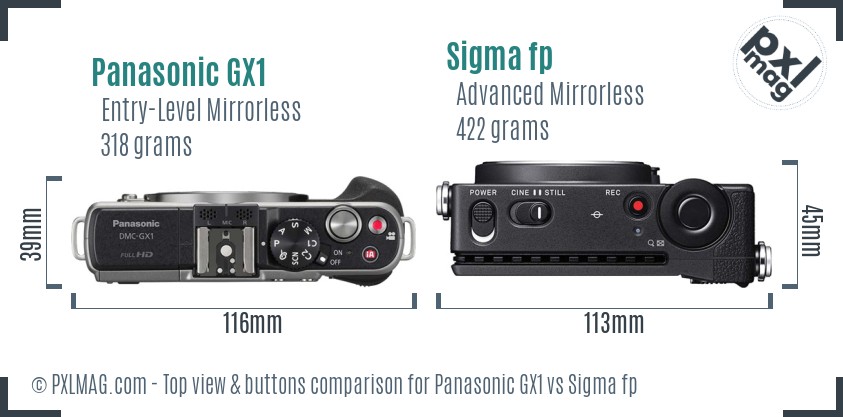 Panasonic GX1 vs Sigma fp top view buttons comparison