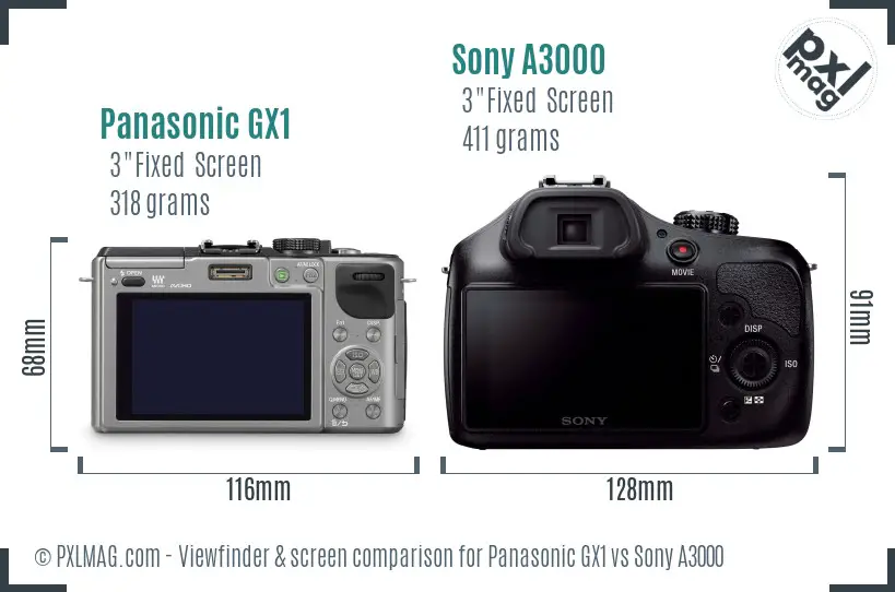 Panasonic GX1 vs Sony A3000 Screen and Viewfinder comparison