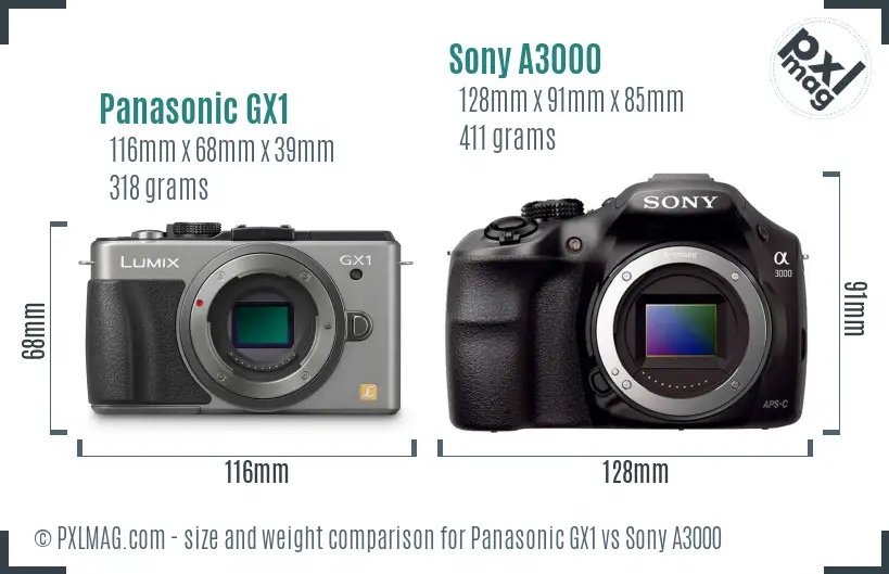 Panasonic GX1 vs Sony A3000 size comparison
