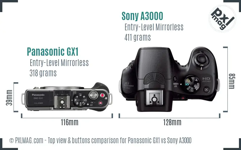 Panasonic GX1 vs Sony A3000 top view buttons comparison