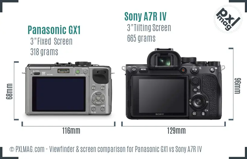 Panasonic GX1 vs Sony A7R IV Screen and Viewfinder comparison