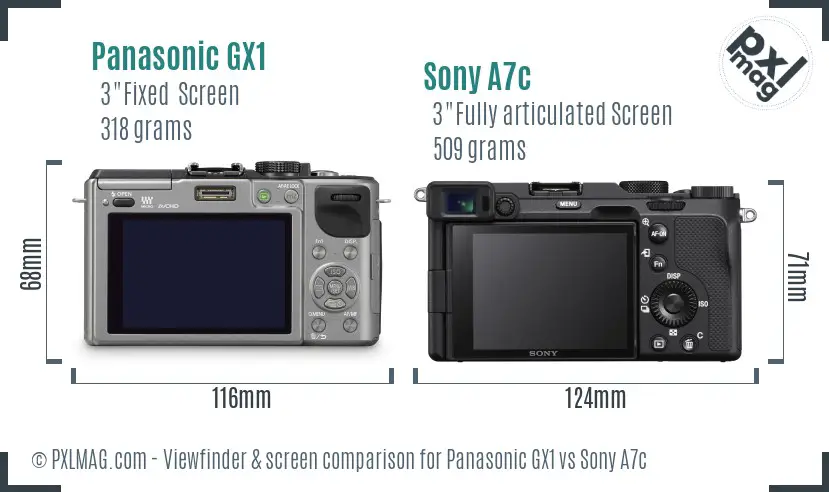 Panasonic GX1 vs Sony A7c Screen and Viewfinder comparison