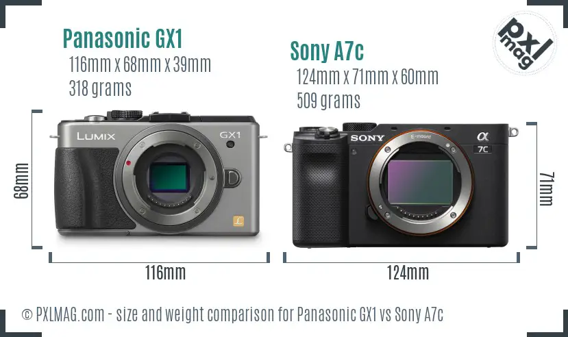 Panasonic GX1 vs Sony A7c size comparison