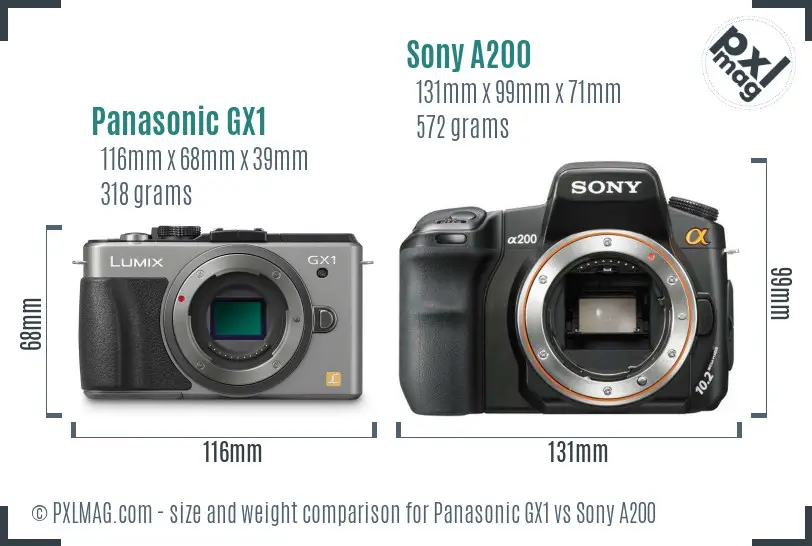 Panasonic GX1 vs Sony A200 size comparison