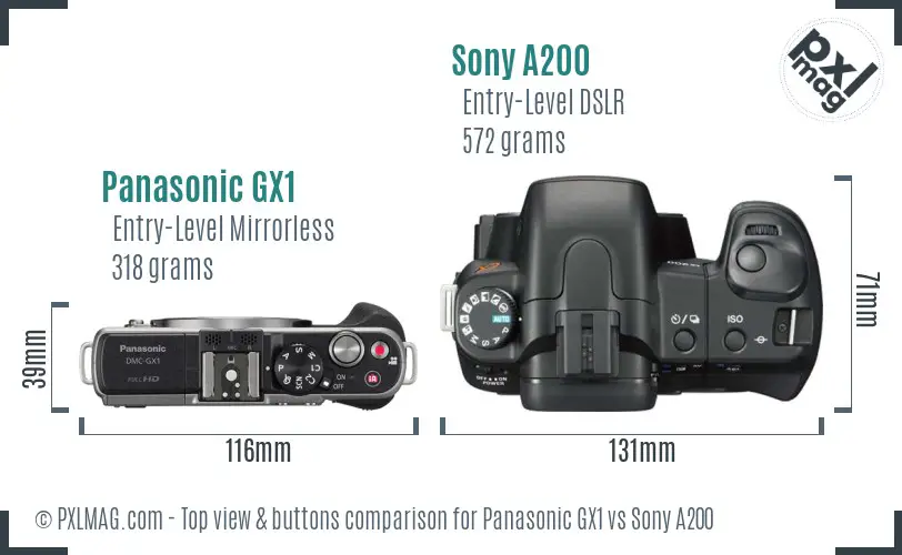 Panasonic GX1 vs Sony A200 top view buttons comparison