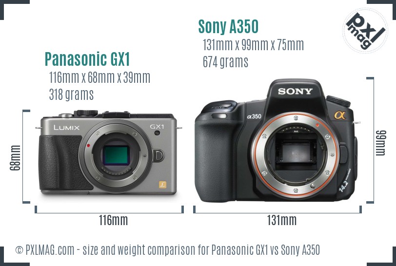 Panasonic GX1 vs Sony A350 size comparison Panasonic GX1 vs Sony A350 size comparison