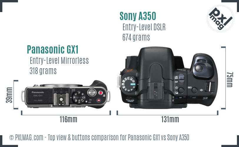 Panasonic GX1 vs Sony A350 top view buttons comparison