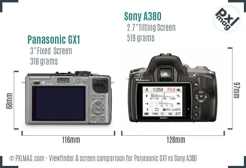 Panasonic GX1 vs Sony A380 Screen and Viewfinder comparison