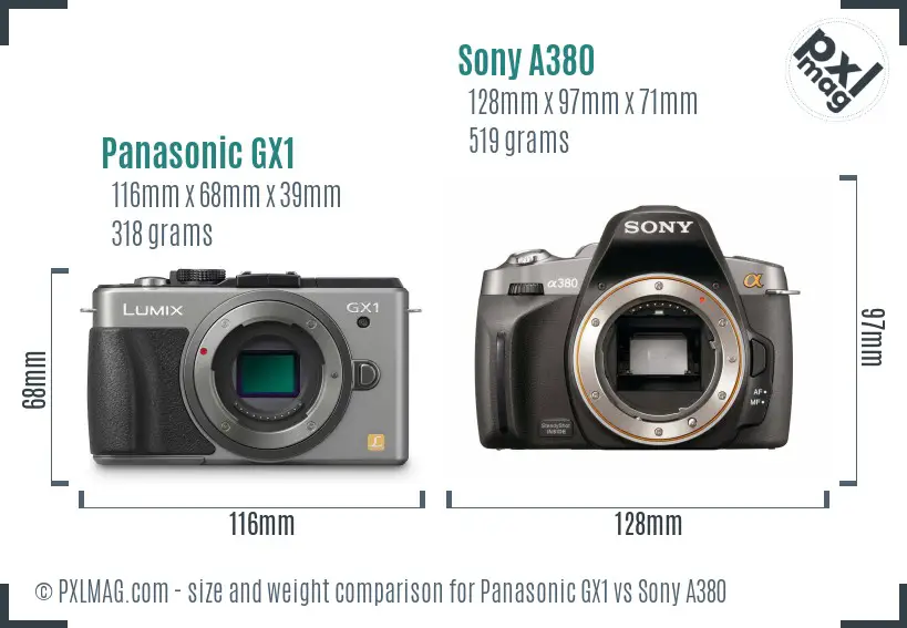Panasonic GX1 vs Sony A380 size comparison