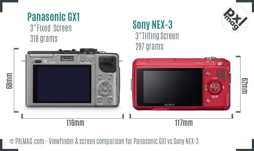 Panasonic GX1 vs Sony NEX-3 Screen and Viewfinder comparison