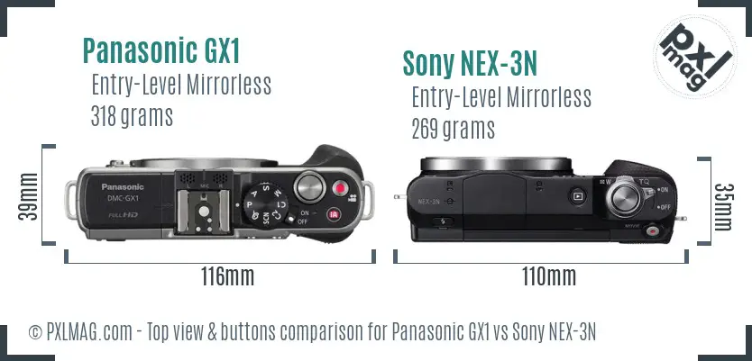 Panasonic GX1 vs Sony NEX-3N top view buttons comparison